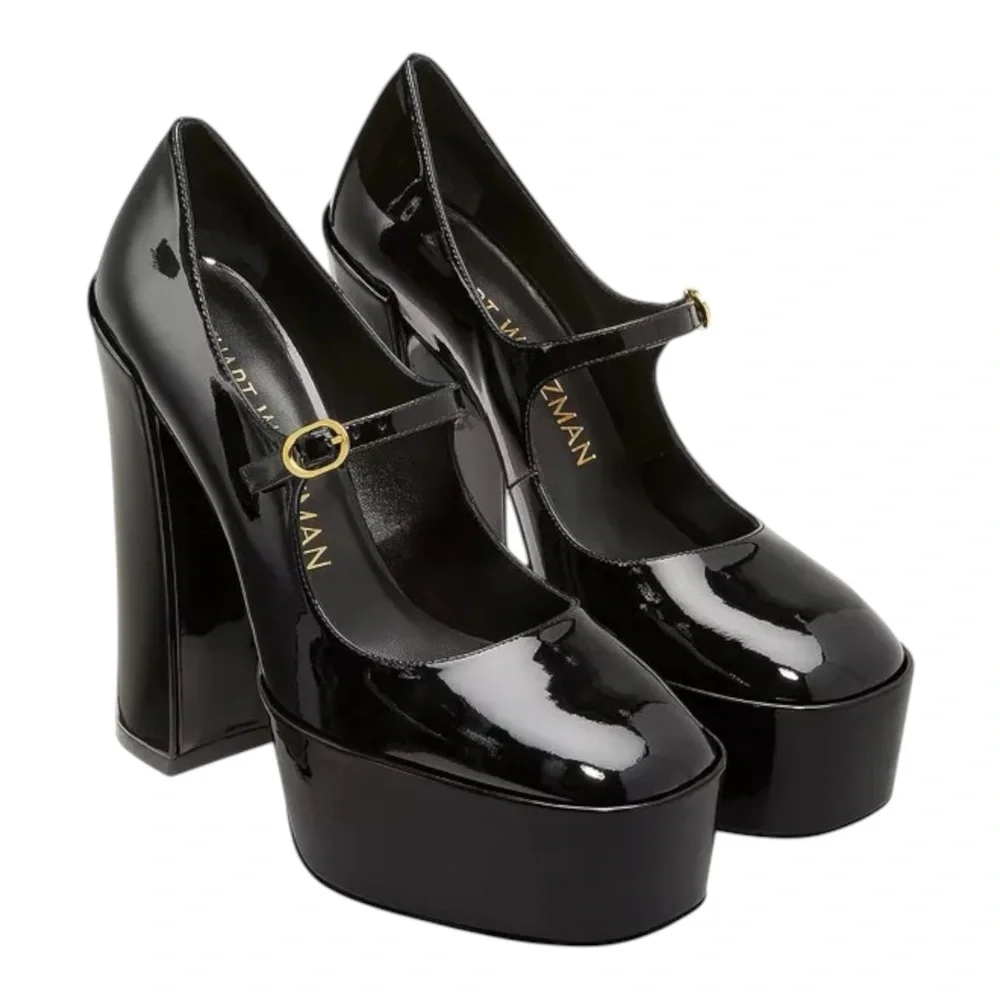 Stuart Weitzman Skyhigh 145 Mary Jane Platform Pumps Black Patent 9B New in Box